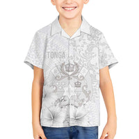 Tonga Faka Sepitema Family Matching Short Sleeve Bodycon Dress and Hawaiian Shirt Ngatu and Floral Pattern with Blooming Hibiscus LT03 Son's Shirt White - Polynesian Pride