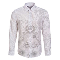 Tonga Faka Sepitema Family Matching Tank Maxi Dress and Hawaiian Shirt Ngatu and Floral Pattern with Blooming Hibiscus LT03 Dad's Shirt - Long Sleeve White - Polynesian Pride