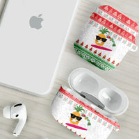 Hawaiian Mele Kalikimaka AirPods Case Funny Pineapple Surfing with Map Christmas Stripe Elements