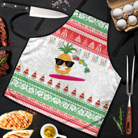 Hawaiian Mele Kalikimaka Apron Funny Pineapple Surfing with Map Christmas Stripe Elements