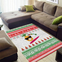Hawaiian Mele Kalikimaka Area Rug Funny Pineapple Surfing with Map Christmas Stripe Elements
