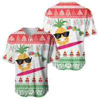 Hawaiian Mele Kalikimaka Baseball Jersey Funny Pineapple Surfing with Map Christmas Stripe Elements