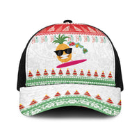 Hawaiian Mele Kalikimaka Baseball Net Cap Funny Pineapple Surfing with Map Christmas Stripe Elements