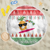 Hawaiian Mele Kalikimaka Beach Blanket Funny Pineapple Surfing with Map Christmas Stripe Elements