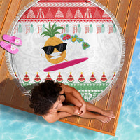 Hawaiian Mele Kalikimaka Beach Blanket Funny Pineapple Surfing with Map Christmas Stripe Elements