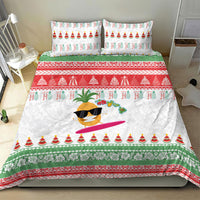 Hawaiian Mele Kalikimaka Bedding Set Funny Pineapple Surfing with Map Christmas Stripe Elements