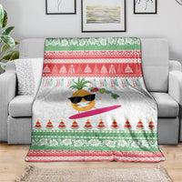 Hawaiian Mele Kalikimaka Blanket Funny Pineapple Surfing with Map Christmas Stripe Elements
