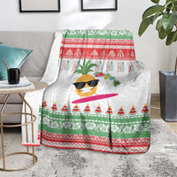 Hawaiian Mele Kalikimaka Blanket Funny Pineapple Surfing with Map Christmas Stripe Elements