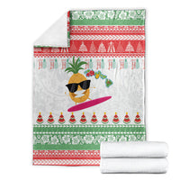 Hawaiian Mele Kalikimaka Blanket Funny Pineapple Surfing with Map Christmas Stripe Elements