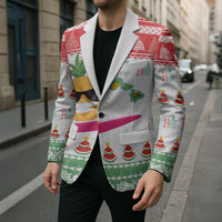 Hawaiian Mele Kalikimaka Blazer Funny Pineapple Surfing with Map Christmas Stripe Elements