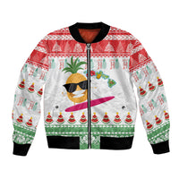 Hawaiian Mele Kalikimaka Bomber Jacket Funny Pineapple Surfing with Map Christmas Stripe Elements