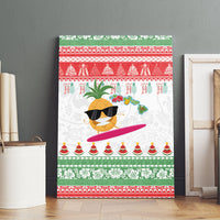 Hawaiian Mele Kalikimaka Canvas Wall Art Funny Pineapple Surfing with Map Christmas Stripe Elements