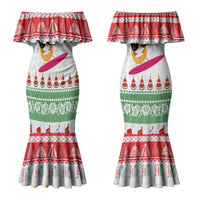 Hawaiian Mele Kalikimaka Couples Matching Mermaid Dress and Hawaiian Shirt Funny Pineapple Surfing with Map Christmas Stripe Elements