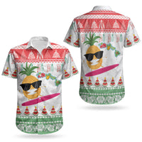 Hawaiian Mele Kalikimaka Couples Matching Summer Maxi Dress and Hawaiian Shirt Funny Pineapple Surfing with Map Christmas Stripe Elements