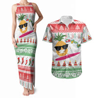 Hawaiian Mele Kalikimaka Couples Matching Tank Maxi Dress and Hawaiian Shirt Funny Pineapple Surfing with Map Christmas Stripe Elements
