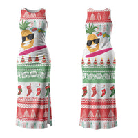 Hawaiian Mele Kalikimaka Couples Matching Tank Maxi Dress and Hawaiian Shirt Funny Pineapple Surfing with Map Christmas Stripe Elements