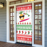 Hawaiian Mele Kalikimaka Door Cover Funny Pineapple Surfing with Map Christmas Stripe Elements