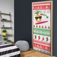 Hawaiian Mele Kalikimaka Door Cover Funny Pineapple Surfing with Map Christmas Stripe Elements