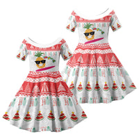 Hawaiian Mele Kalikimaka Family Matching Puletasi and Hawaiian Shirt Funny Pineapple Surfing with Map Christmas Stripe Elements