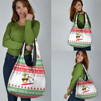 Hawaiian Mele Kalikimaka Grocery Bag Funny Pineapple Surfing with Map Christmas Stripe Elements