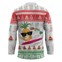Hawaiian Mele Kalikimaka Hockey Jersey Funny Pineapple Surfing with Map Christmas Stripe Elements