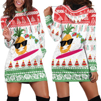 Hawaiian Mele Kalikimaka Hoodie Dress Funny Pineapple Surfing with Map Christmas Stripe Elements