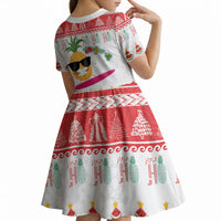 Hawaiian Mele Kalikimaka Kid Short Sleeve Dress Funny Pineapple Surfing with Map Christmas Stripe Elements