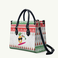 Hawaiian Mele Kalikimaka Leather Bag Funny Pineapple Surfing with Map Christmas Stripe Elements