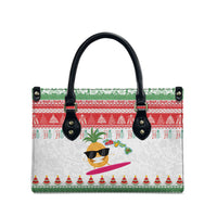 Hawaiian Mele Kalikimaka Leather Bag Funny Pineapple Surfing with Map Christmas Stripe Elements