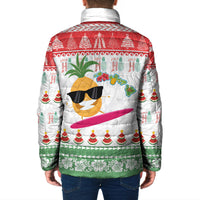 Hawaiian Mele Kalikimaka Padded Jacket Funny Pineapple Surfing with Map Christmas Stripe Elements