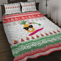 Hawaiian Mele Kalikimaka Quilt Bed Set Funny Pineapple Surfing with Map Christmas Stripe Elements
