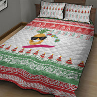 Hawaiian Mele Kalikimaka Quilt Bed Set Funny Pineapple Surfing with Map Christmas Stripe Elements