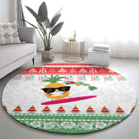 Hawaiian Mele Kalikimaka Round Carpet Funny Pineapple Surfing with Map Christmas Stripe Elements