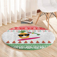 Hawaiian Mele Kalikimaka Round Carpet Funny Pineapple Surfing with Map Christmas Stripe Elements