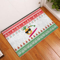 Hawaiian Mele Kalikimaka Rubber Doormat Funny Pineapple Surfing with Map Christmas Stripe Elements