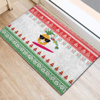Hawaiian Mele Kalikimaka Rubber Doormat Funny Pineapple Surfing with Map Christmas Stripe Elements