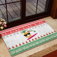 Hawaiian Mele Kalikimaka Rubber Doormat Funny Pineapple Surfing with Map Christmas Stripe Elements