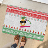 Hawaiian Mele Kalikimaka Rubber Doormat Funny Pineapple Surfing with Map Christmas Stripe Elements