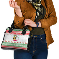 Hawaiian Mele Kalikimaka Shoulder Handbag Funny Pineapple Surfing with Map Christmas Stripe Elements