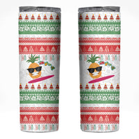 Hawaiian Mele Kalikimaka Skinny Tumbler Funny Pineapple Surfing with Map Christmas Stripe Elements
