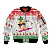 Hawaiian Mele Kalikimaka Sleeve Zip Bomber Jacket Funny Pineapple Surfing with Map Christmas Stripe Elements