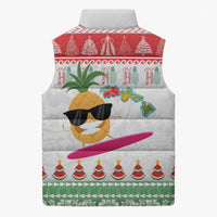 Hawaiian Mele Kalikimaka Sleeveless Puffer Jacket Funny Pineapple Surfing with Map Christmas Stripe Elements