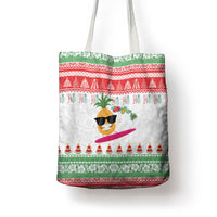 Hawaiian Mele Kalikimaka Tote Bag Funny Pineapple Surfing with Map Christmas Stripe Elements