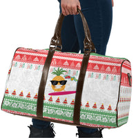 Hawaiian Mele Kalikimaka Travel Bag Funny Pineapple Surfing with Map Christmas Stripe Elements