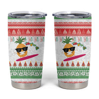 Hawaiian Mele Kalikimaka Tumbler Cup Funny Pineapple Surfing with Map Christmas Stripe Elements