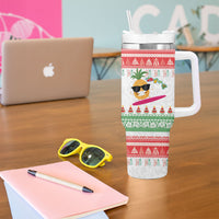 Hawaiian Mele Kalikimaka Tumbler With Handle Funny Pineapple Surfing with Map Christmas Stripe Elements