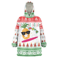 Hawaiian Mele Kalikimaka Wearable Blanket Hoodie Funny Pineapple Surfing with Map Christmas Stripe Elements