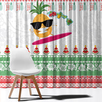 Hawaiian Mele Kalikimaka Window Curtain Funny Pineapple Surfing with Map Christmas Stripe Elements