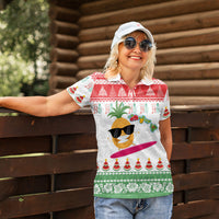 Hawaiian Mele Kalikimaka Women Polo Shirt Funny Pineapple Surfing with Map Christmas Stripe Elements