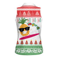 Hawaiian Mele Kalikimaka Women Sleeveless Polo Shirt Funny Pineapple Surfing with Map Christmas Stripe Elements
